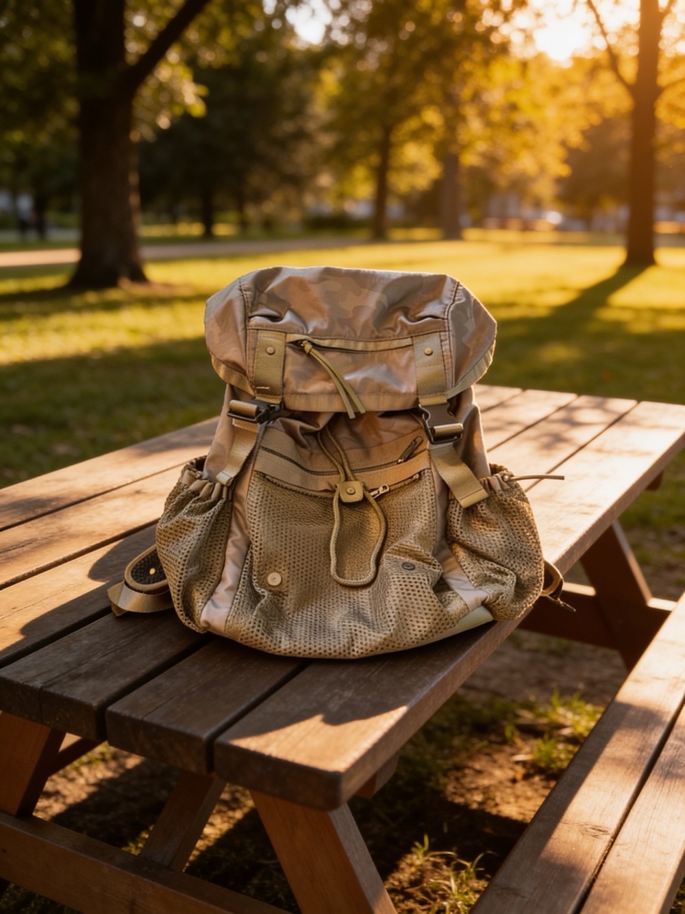 lululemon athletica Tan Roll-Top Backpack with Mesh Pockets